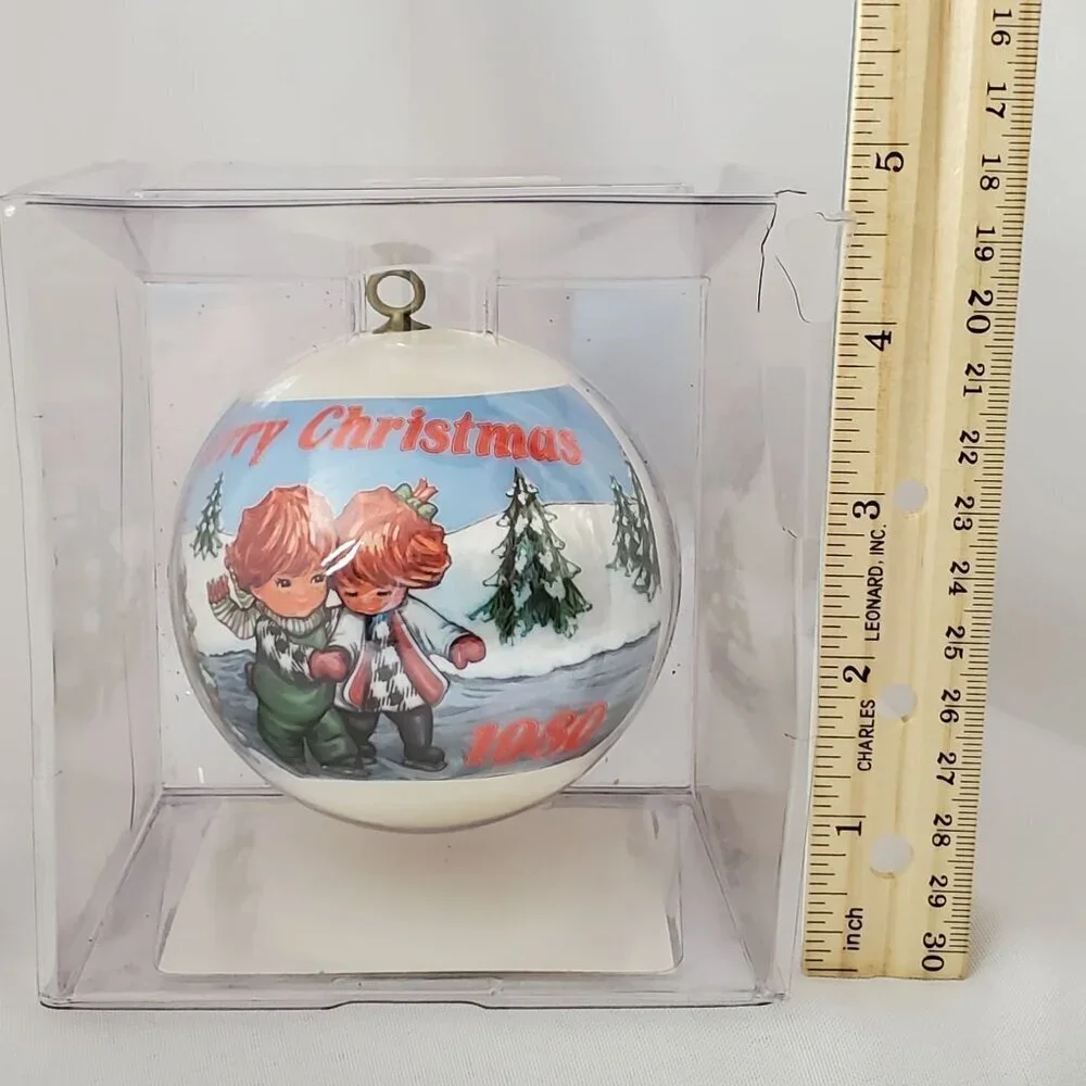 VTG Hummelwerk 1980 Redhead Skaters Satin Christmas Ornament